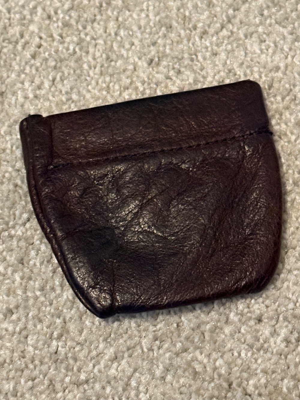 Vintage Genuine Leather Squeeze Coin Purse Pouch Brown Spring Snap Pocket Wallet